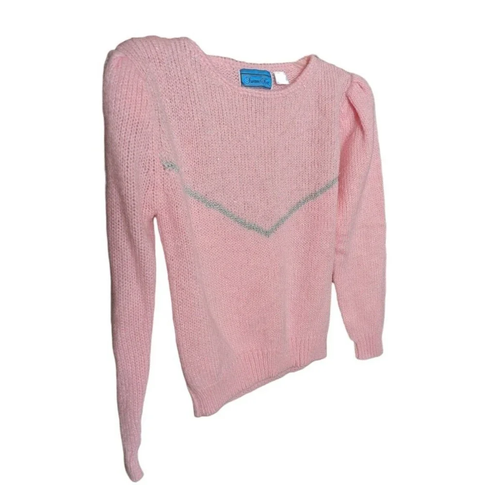 Sussan Kent Tinsel Sweater Women's M Bubblegum Pink V  Pullover 80's Vintage - Picture 5 of 6